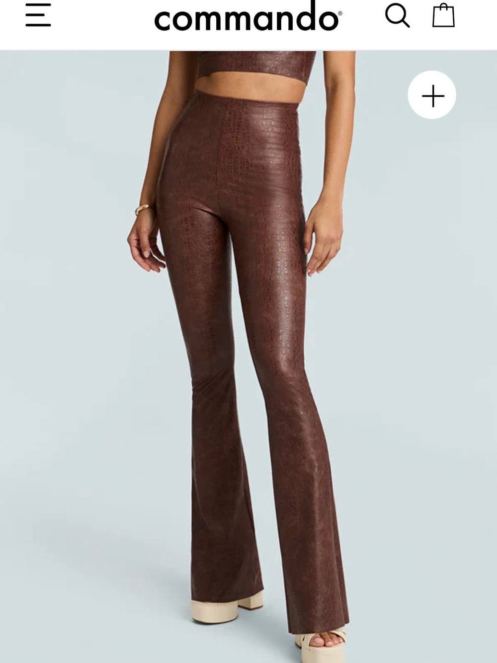 Commando Faux Leather Animal Flare Legging in Brown Croc